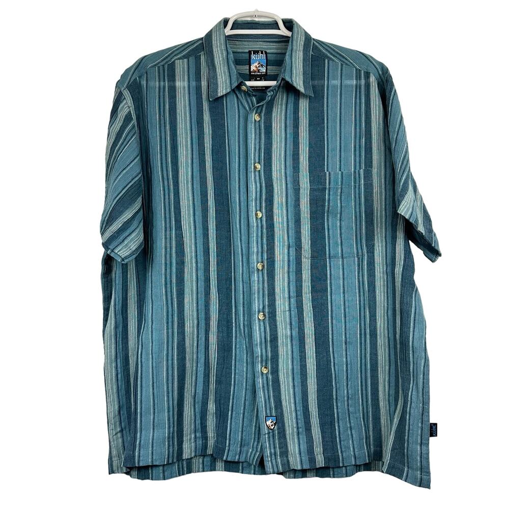 Kuhl Kolde Light Gauze Weave Short Sleeve Button Down Stripe Shirt Med